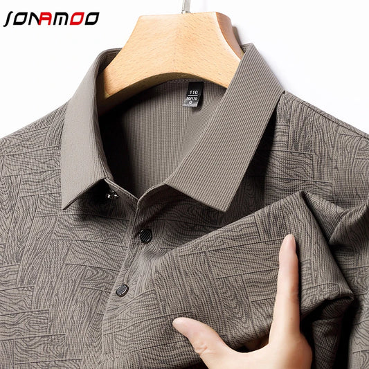 2025Summer New Men's Business Print Short Sleeved POLO Shirt Comfortable and Cool Casual Fashion T-shirt - Ellianto fashion Men's