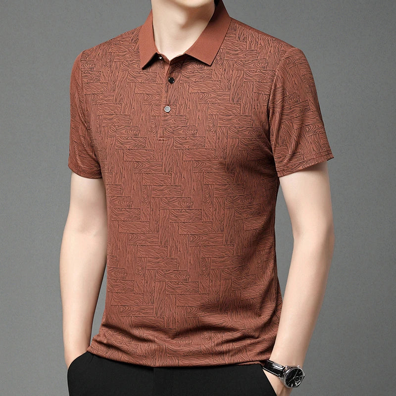2025Summer New Men's Business Print Short Sleeved POLO Shirt Comfortable and Cool Casual Fashion T-shirt - Ellianto fashion Men's