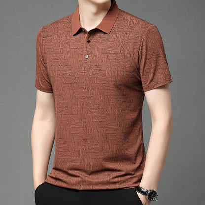 2025Summer New Men's Business Print Short Sleeved POLO Shirt Comfortable and Cool Casual Fashion T-shirt - Ellianto fashion Men's