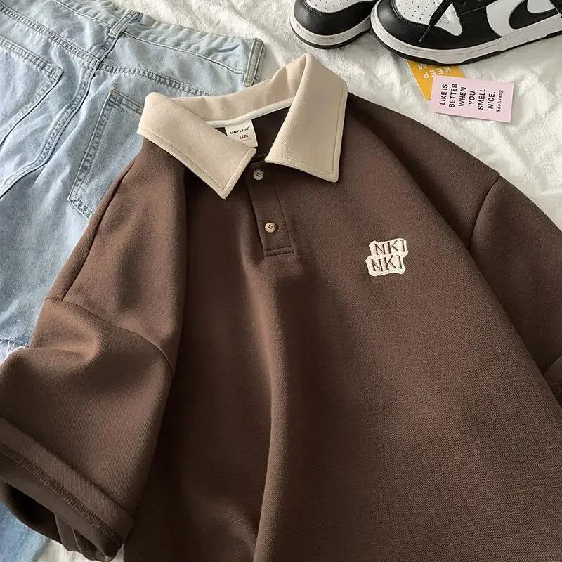 Trendy Insider Men's Polo Shirt Short Sleeve Casual Loose Fit Couple's Wardrobe Piece Sensible Niche Top Summer Fashion - Ellianto fashion Men's