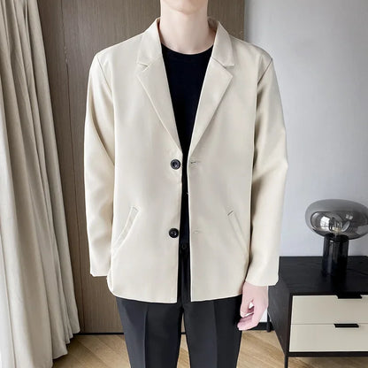 Casual Black Single-Breasted Men's Suit Jacket Korean Trendy Brand Business Spring Autumn Fashionable Small-Sized Menswear - Ellianto fashion Men's