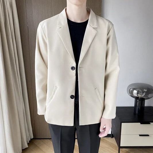 Casual Black Single-Breasted Men's Suit Jacket Korean Trendy Brand Business Spring Autumn Fashionable Small-Sized Menswear - Ellianto fashion Men's