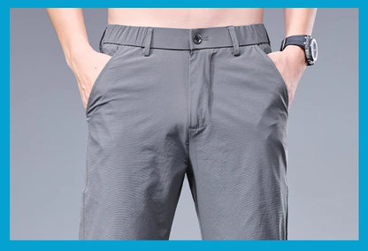 Summer New Business Ice Silk Pants Straight Elastic Waist Black Gray Trousers Breathable Simple Male Clothing Casual Suit Pants - Ellianto fashion Men's