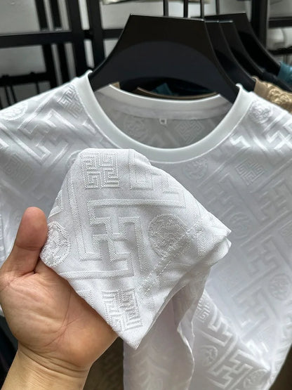 Fashion new brand ice silk breathable short sleeved men's round neck top cool and comfortable T-shirt men's clothing 2025 summer - Ellianto fashion Men's