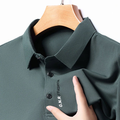 Men's Short Sleeve Solid Color Polo Shirt Breathable Comfortable Elastic Top New Arrivals Casual Business Style - Ellianto fashion Men's