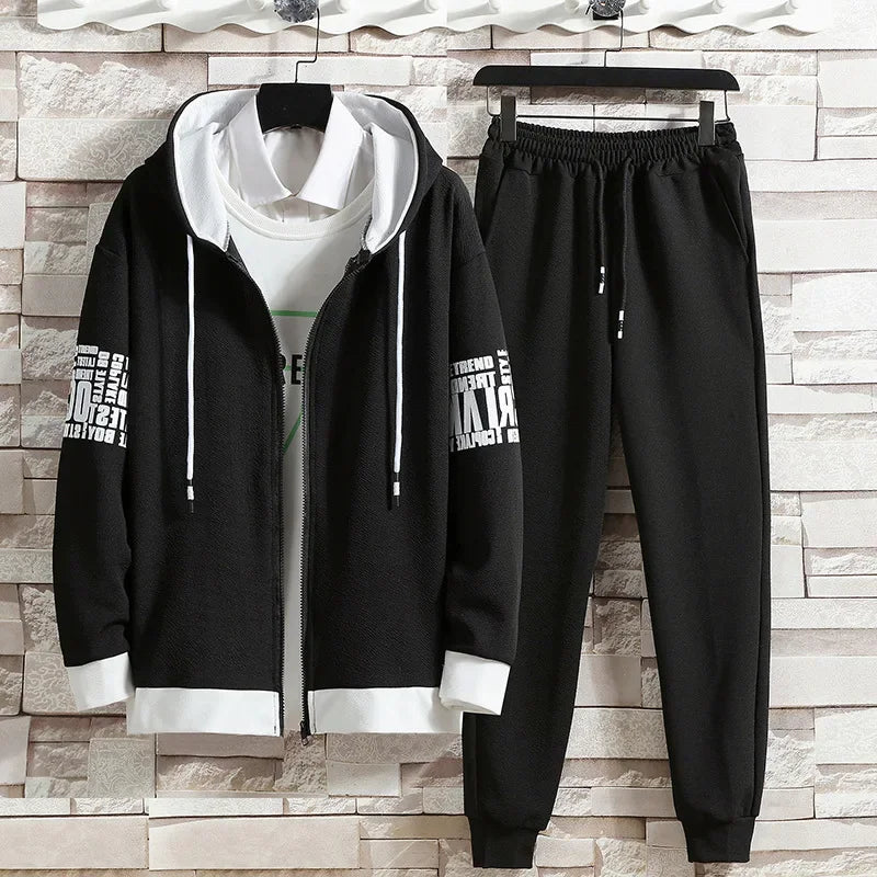 Casual Men's Sport Suit Loose Fit Hooded Cardigan Sweatshirt Pants Set Spring Autumn Season Stylish Outfit - Ellianto fashion Men's