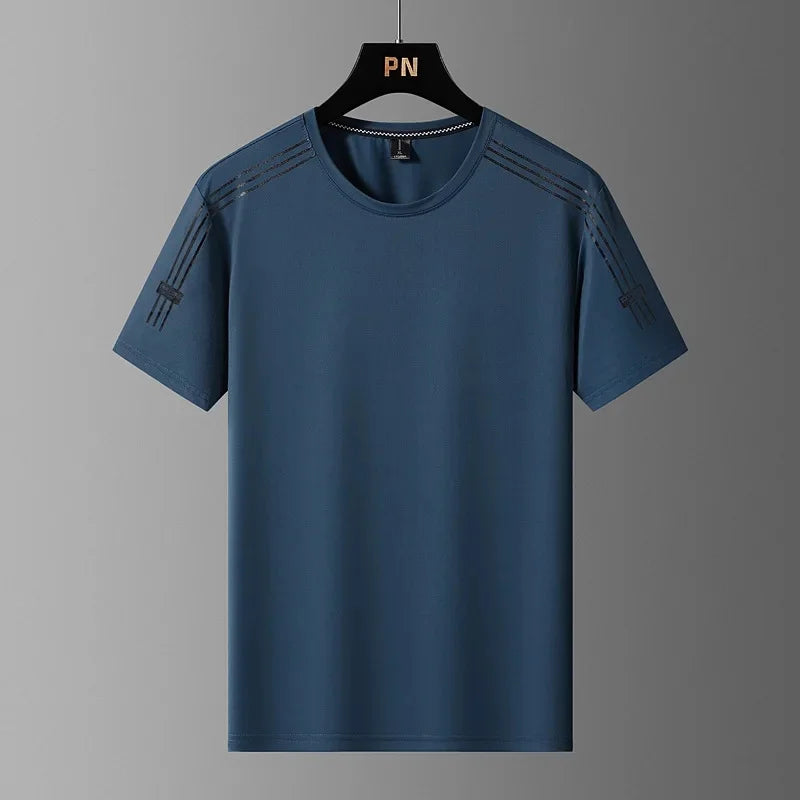 Summer Printed Ice Silk Men's T-shirt Sport Casual Running Fitness Breathable Short Sleeve Large Size Quick Dry Top - Ellianto fashion Men's