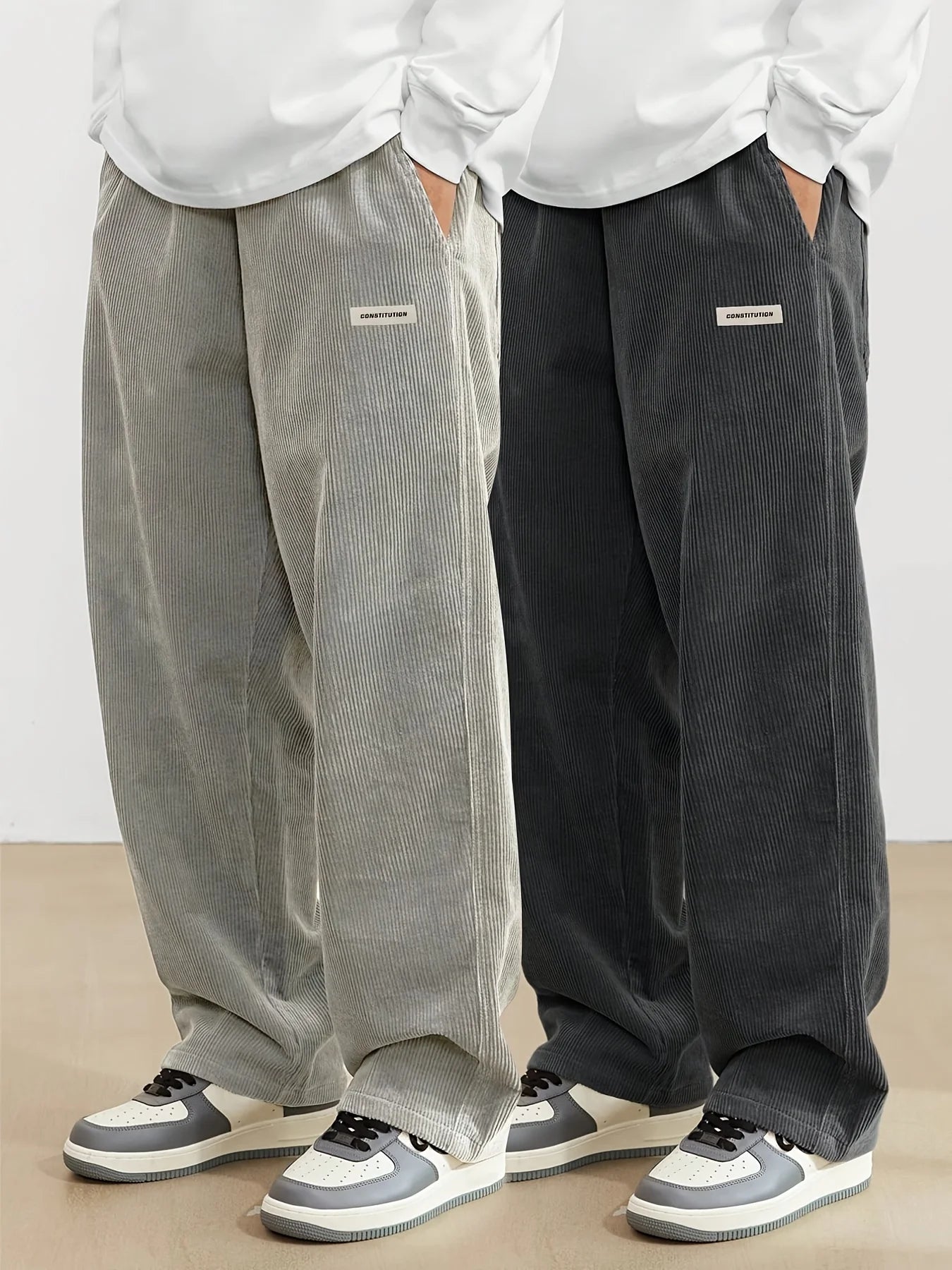 Corduroy pants men clothing Sweatpants Loose-Fit Casual Pants man baggy hosen Regular Length Trousers men cargo pants women - Ellianto fashion Men's