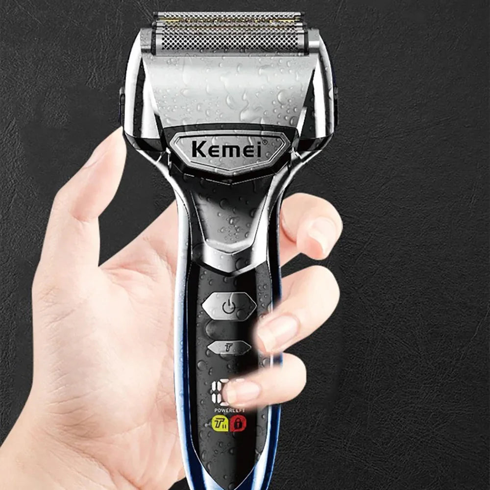 Kemei 5-Blade Electric Foil Shaver Men Face Beard Wet Dry Razor Rechargeable Bald Head Shaving Machine IPX7 Waterproof Washable - Ellianto fashion Men's