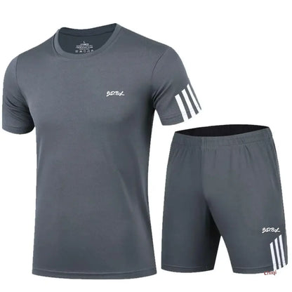 2025 Summer New Men's Round Neck Short Sleeve Casual Loose-fit Quick Dry Breathable Sports Suit - Ellianto fashion Men's