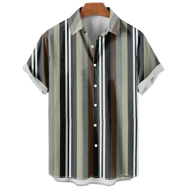 Men's Hawaiian Short Sleeve Shirt Elegant Summer Stripes Print Fashion Casual Social Oversized Y2k Harajuku Luxury Clothing Hot - Ellianto fashion Men's