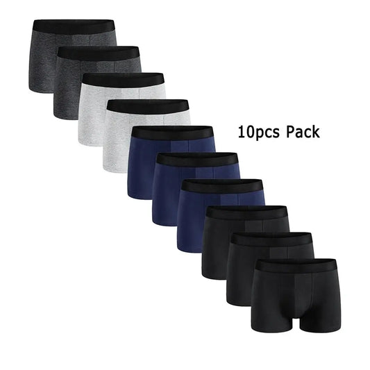 10Pcs Pack Men Panties Solid Color Underwear Male Brand Boxer And Underpants For Homme Luxury Set Shorts Box Slip Kit - Ellianto fashion Men's