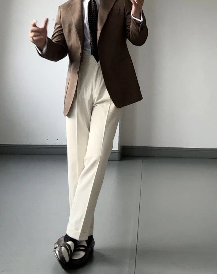 High Waist Slim Fit Business Man Suits Pants Summer 2025 Cheap Elegant Fashion Homme Up Straight Suit Trousers for Men - Ellianto fashion Men's