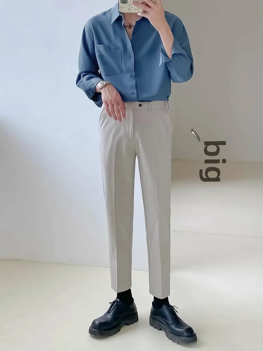 2025 Spring Autumn Korean Style Loose Fit Long Sleeve Shirt Men's Trendy Draped No Ironing Solid Color Shirt One Piece Exchange