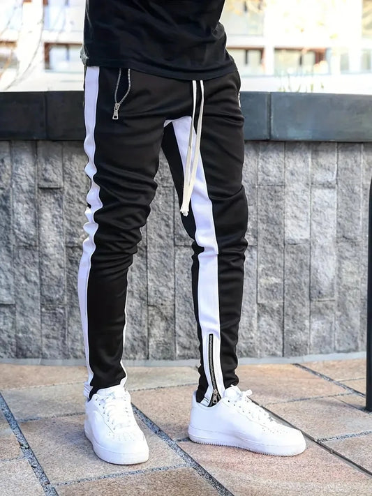 Men Sweatshirts Jogging Pants Men Casual Pants Men Stylish Color Block Zip Pockets Drawstring Sports Skinny Pants Trousers Pants - Ellianto fashion Men's