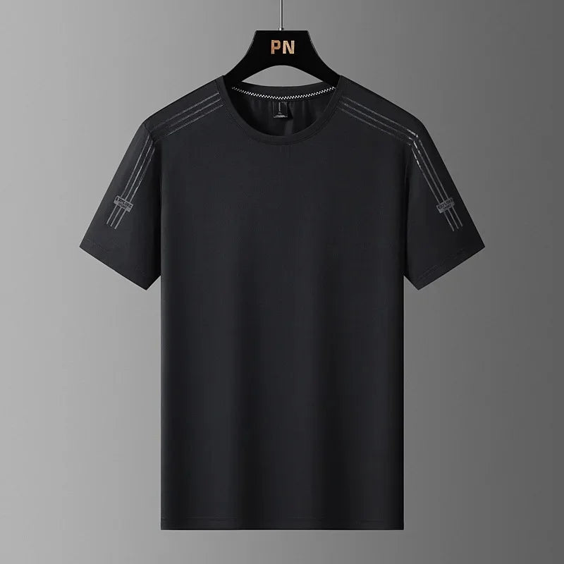 Summer Printed Ice Silk Men's T-shirt Sport Casual Running Fitness Breathable Short Sleeve Large Size Quick Dry Top - Ellianto fashion Men's