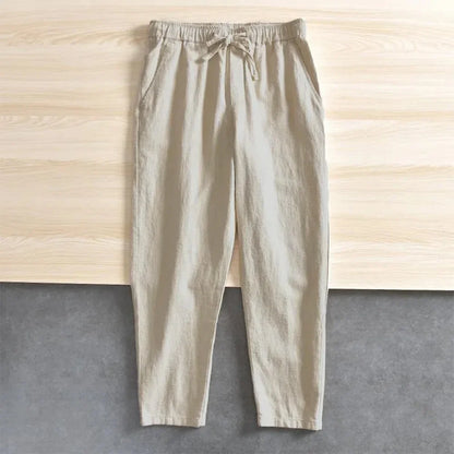 Men's Cotton Linen Casual Pants Baggy Streetwear Men Joggers Sports Trousers Solid Color Long Straight Trendy Pants for Men - Ellianto fashion Men's