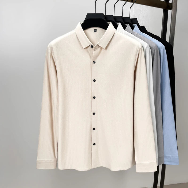Wrinkle-Free Long-Sleeve Dress Shirt – Smart Cotton Blend with No-Trace Pressing Technology for a Sharp, Confident Look