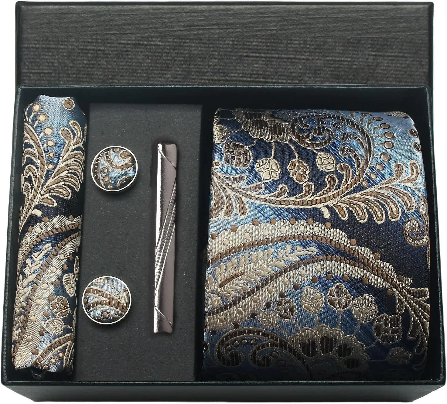 100% Silk Necktie Paisley Floral Mens Tie Top Quality Business Tie Pocket Square Tie Clip Cufflinks Set Classic For Men Gift Box - Ellianto fashion Men's