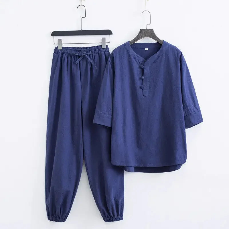 Men's Chinese Style Buddhist Zen Suit Cotton Linen Outfit For Paying Respect To Buddha Women's Version Zen Tang Costume - Ellianto fashion Men's