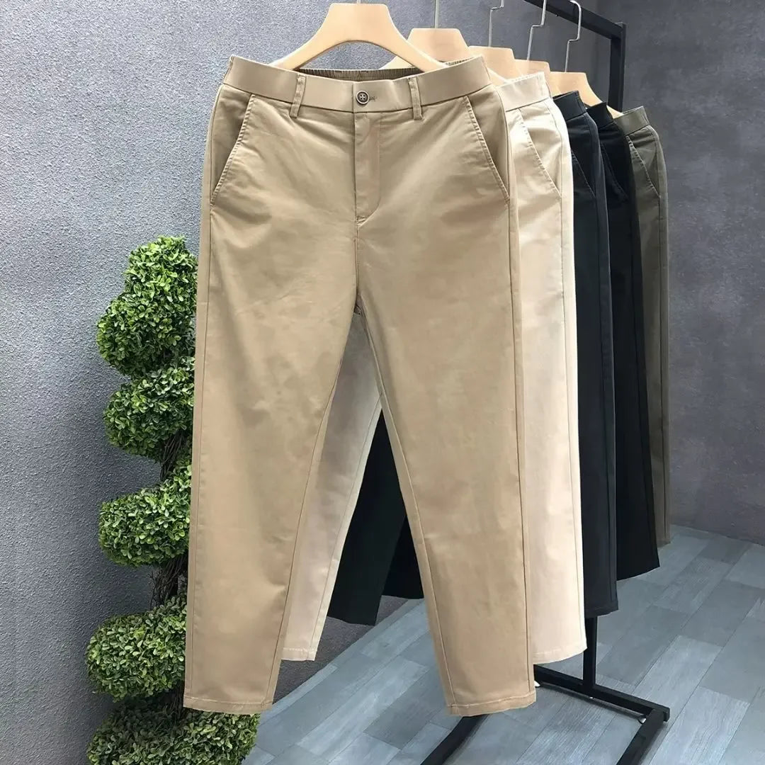 Men's Casual Trousers Summer Trendy Thin Cotton Small Straight-leg Pants Business Cropped Pants New Style - Ellianto fashion Men's