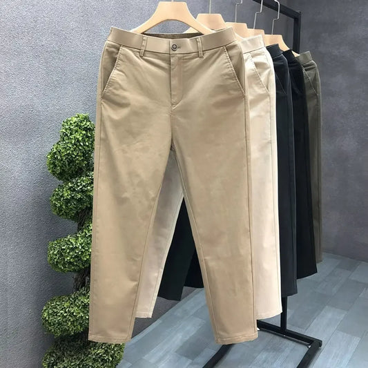 Men's Casual Trousers Summer Trendy Thin Cotton Small Straight-leg Pants Business Cropped Pants New Style - Ellianto fashion Men's