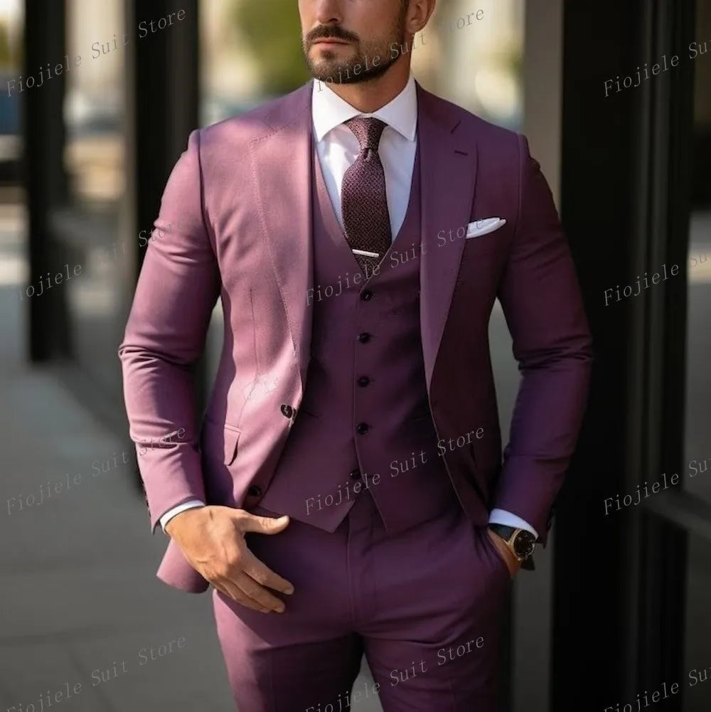 New Beige Business Suit Men Tuxedos Groom Groomsman Prom Wedding Party Formal 3 Piece Set Jacket Vest Pants - Ellianto fashion Men's
