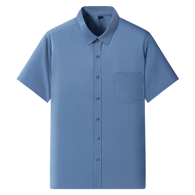 New Anti-Wrinkle Men Shirts Short Sleeves Dress Shirts For Men Slim Fit Camisa Social Business Blouse Pocket White Shirt S-7XL - Ellianto fashion Men's