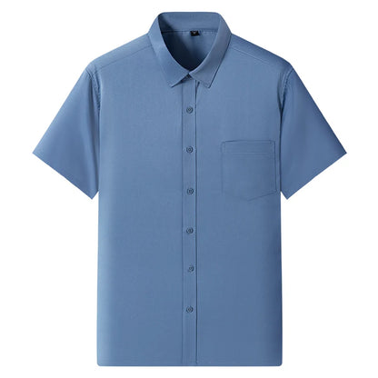 New Anti-Wrinkle Men Shirts Short Sleeves Dress Shirts For Men Slim Fit Camisa Social Business Blouse Pocket White Shirt S-7XL - Ellianto fashion Men's