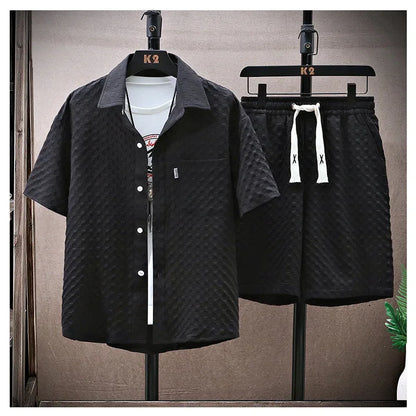 Casual suit Men's Short Sleeve Sport Suit Vintage Trendy Fashionable Lightweight Summer 2025 New Arrival - Ellianto fashion Men's