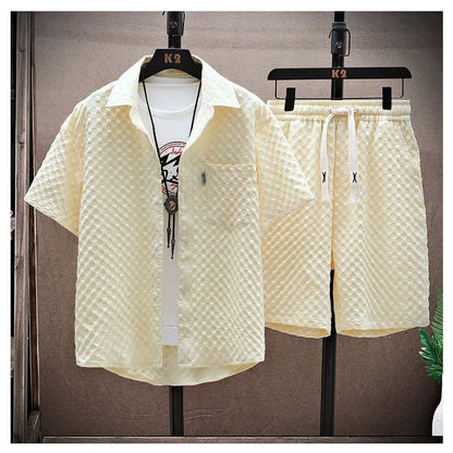 Casual suit Men's Short Sleeve Sport Suit Vintage Trendy Fashionable Lightweight Summer 2025 New Arrival - Ellianto fashion Men's