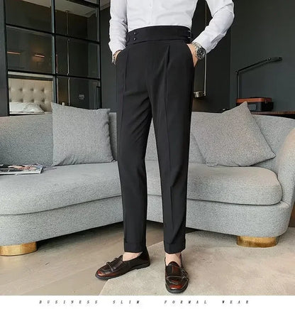 AutumnCasualTrousersMenStraight-LegNarrow-FitHigh-WaistedSlimsBritishStyleSuit Pants BusinessAttire - Ellianto fashion Men's
