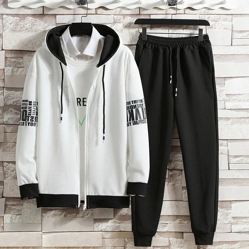 Casual Men's Sport Suit Loose Fit Hooded Cardigan Sweatshirt Pants Set Spring Autumn Season Stylish Outfit - Ellianto fashion Men's