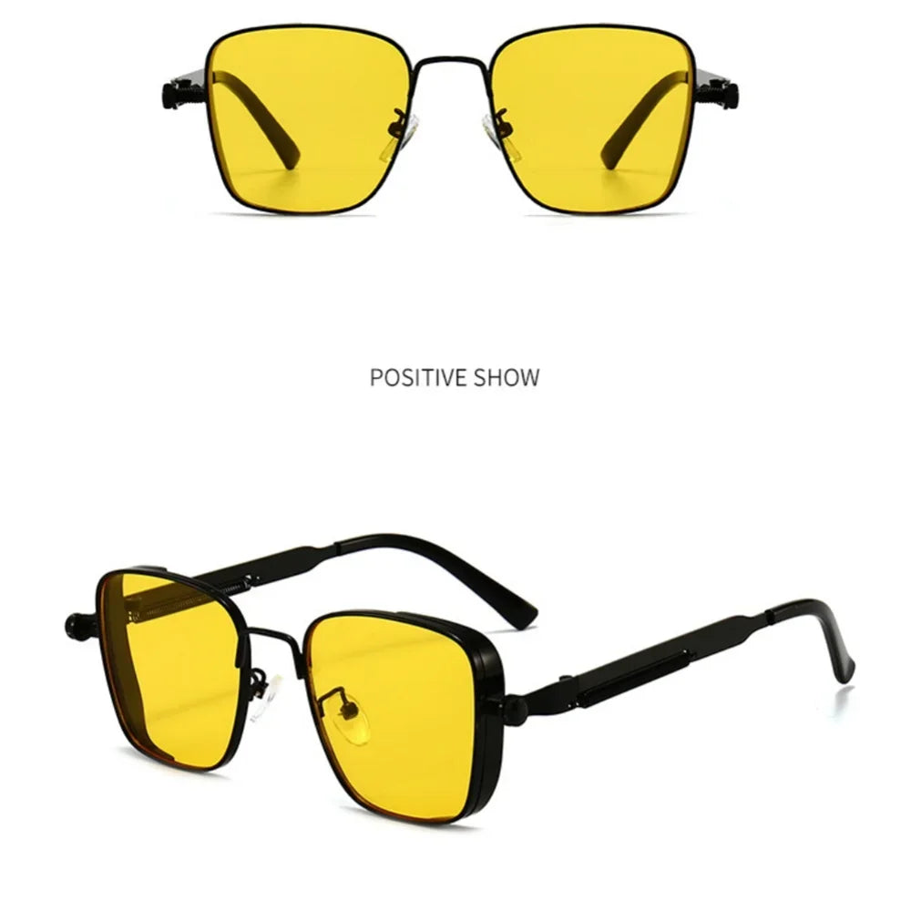 Men Driving Sunglasses Vintage Steampunk Square Sunglasses Metal Frame with Spring Hinges Women Eyepiece Trendy Driver Glasses - Ellianto fashion Men's