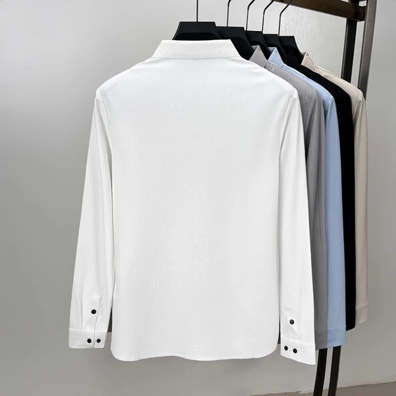 Wrinkle-Free Long-Sleeve Dress Shirt – Smart Cotton Blend with No-Trace Pressing Technology for a Sharp, Confident Look