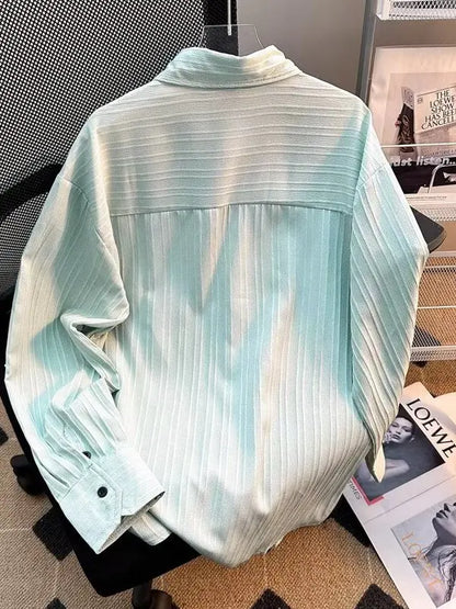 Loose-Fit Striped Ice Silk Long-Sleeve Shirt – Lightweight Summer Comfort with Effortless Style and Sun Protection for the Modern Gentleman