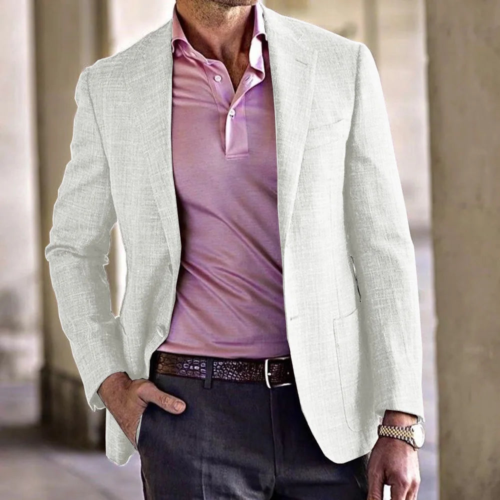 Men's Cotton Linen Casual Suit Jacket Purple Single Breasted Large Pocket Slim Jacket Fashion Comfortable Coat Men's Summer Jack - Ellianto fashion Men's