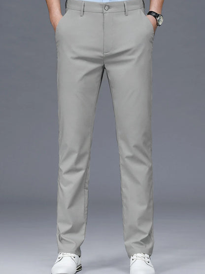 Men's casual pants business formal trousers men's summer thin straight leg loose middle-aged men's pants ice silk pants - Ellianto fashion Men's