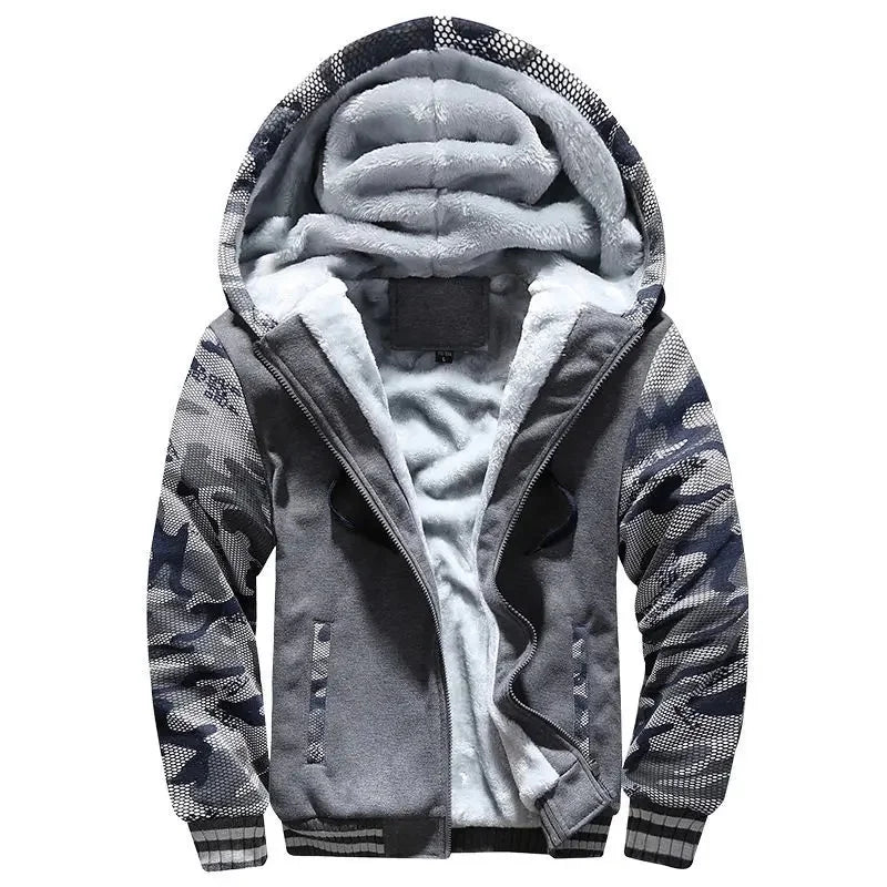 Men’s Hooded Fleece-Lined Baseball Jacket – Warm, Thickened Sweatshirt with Sporty Korean Style for Autumn-Winter Comfort