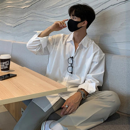 New Korean Business Men Shirts Light Luxury Slim-fit Solid Color Long Sleeve Cardigans Leisure Breathable Solid Color Basic Tops - Ellianto fashion Men's