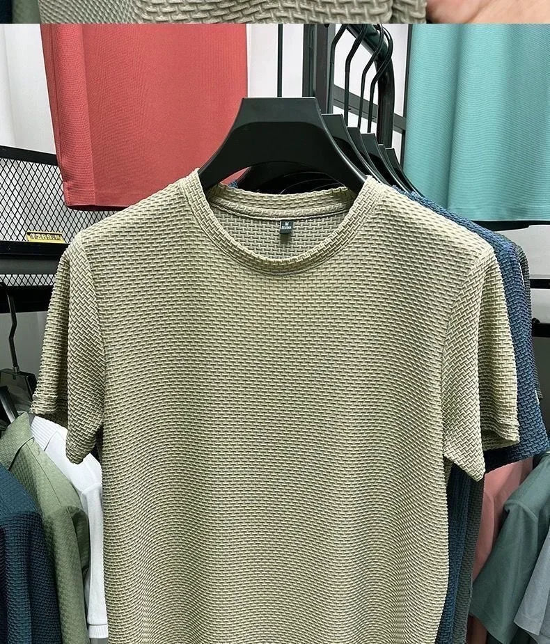 Men's Ice Silk T-Shirt Short Sleeve Lightweight Breathable Comfortable Cool Feeling Casual Trendy Summer Elastic Slim Fit - Ellianto fashion Men's