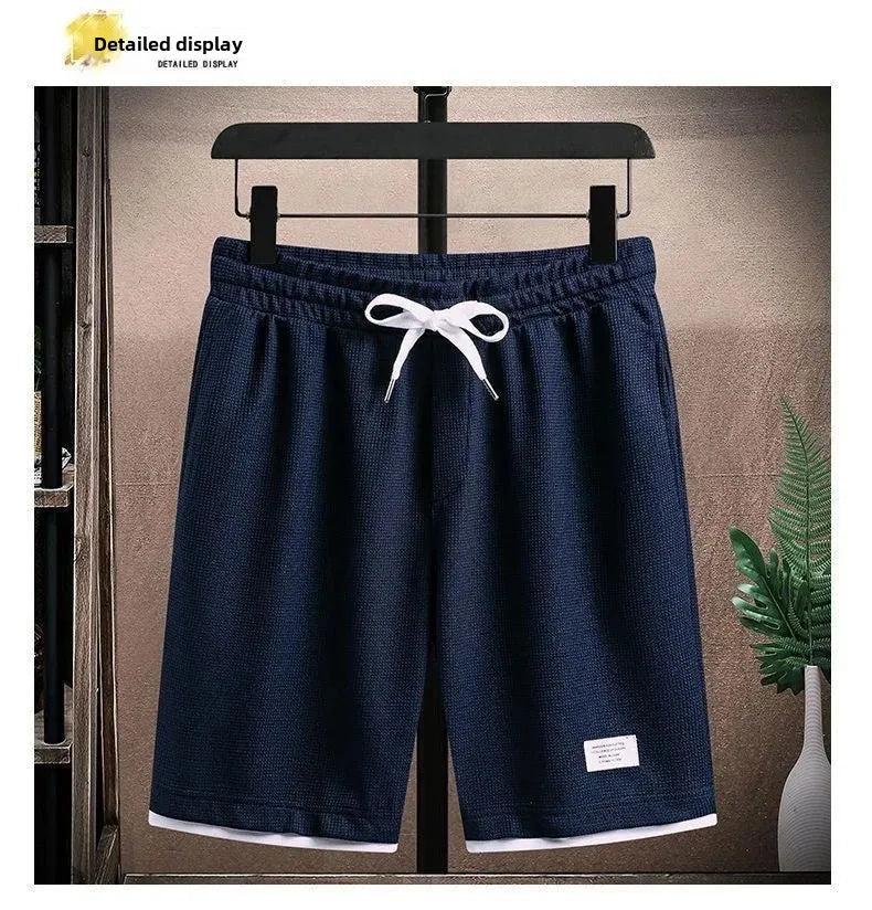 Casual Men's Sportswear Set Summer Short Sleeve Drawstring Shorts Loose Five-Quarter Pants Thin Male Outfit Two-Piece Suit - Ellianto fashion Men's