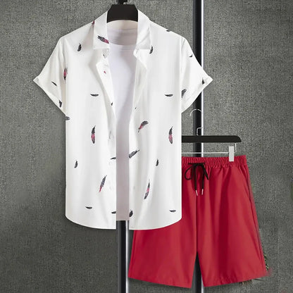 Set Hawaiian Coconut Tree Print Men's Shirt Summer Short Sleeve Tops Beach Shorts 2 Piece Sets Casual Vacation Style Outfit Clothing - Ellianto fashion Men's