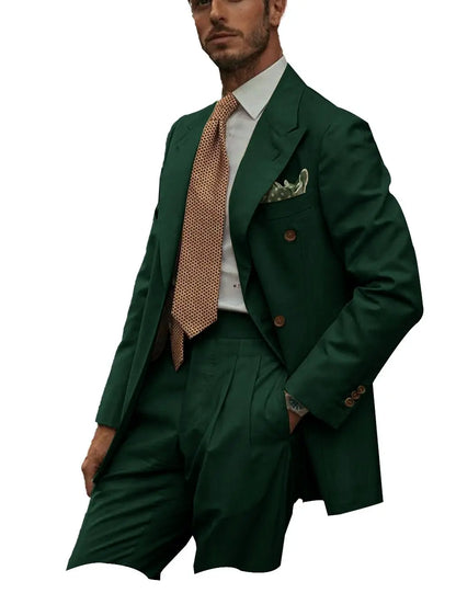New Solid Color Linen Men's Suit 2 Pieces Fashion Business Casual Summer Elegant Prom Wedding Groom Tuxedos High Quality Suits - Ellianto fashion Men's