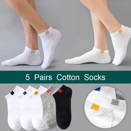 10pieces=5pair/lot Summer Cotton Man Short Socks Fashion Breathable Boat Socks Comfortable Casual Socks Male Big Size White Hot - Ellianto fashion Men's
