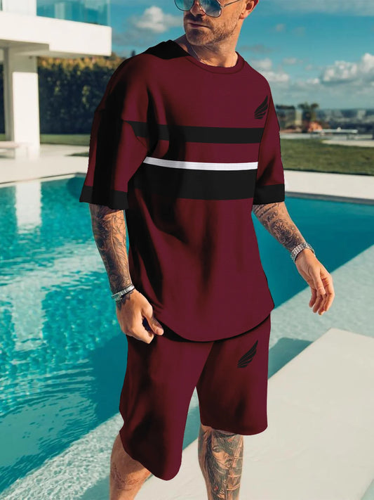 Casual sportswear set. Breathable outdoor casual men's T-shirt and pants set. Summer 3D printing suit for adult men. - Ellianto fashion Men's