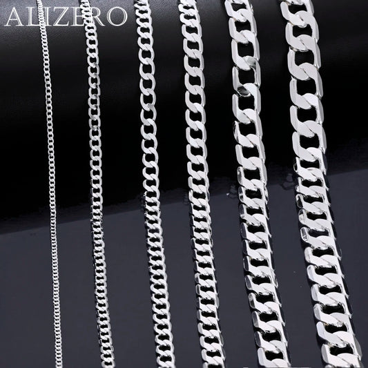 Men's 925 Sterling Silver Necklace 2/4/6/8/10/12MM 40-75cm Face Chain Necklace Lobster Clasp Men Women Engagement Jewelry Gifts - Ellianto fashion Men's