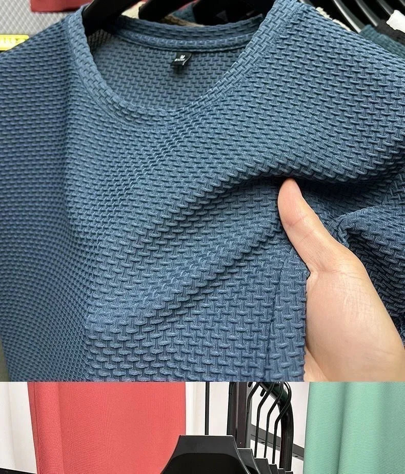 Men's Ice Silk T-Shirt Short Sleeve Lightweight Breathable Comfortable Cool Feeling Casual Trendy Summer Elastic Slim Fit - Ellianto fashion Men's