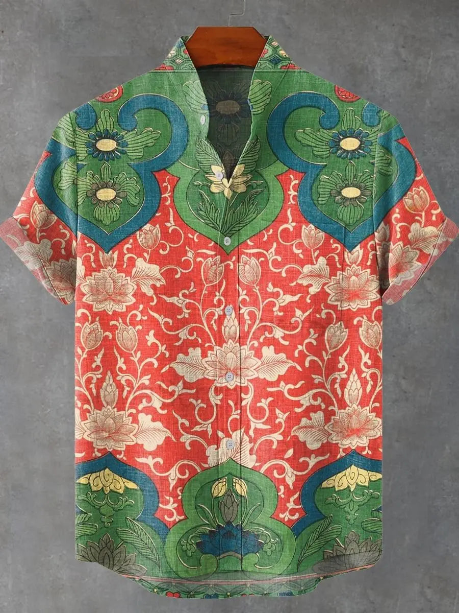 New Men's Linen Short Sleeve Shirt with Casual Animal Pattern, Fashionable Summer Top, New Collection - Ellianto fashion Men's