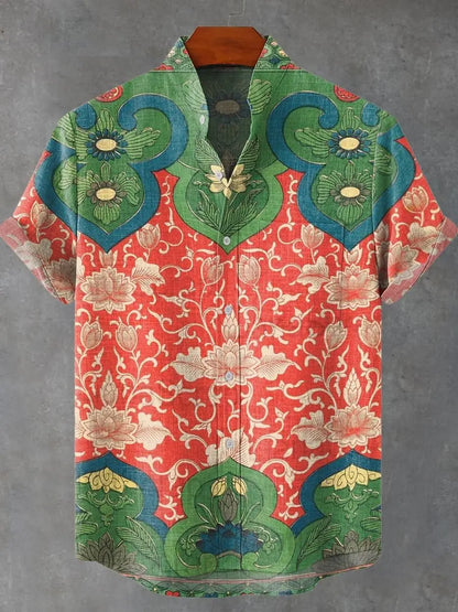 New Men's Linen Short Sleeve Shirt with Casual Animal Pattern, Fashionable Summer Top, New Collection - Ellianto fashion Men's